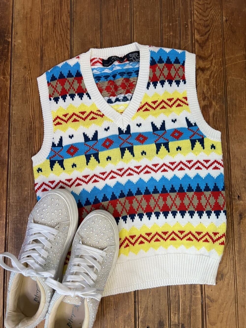 Vintage women’s colorful V-neck vest cotton acrylic